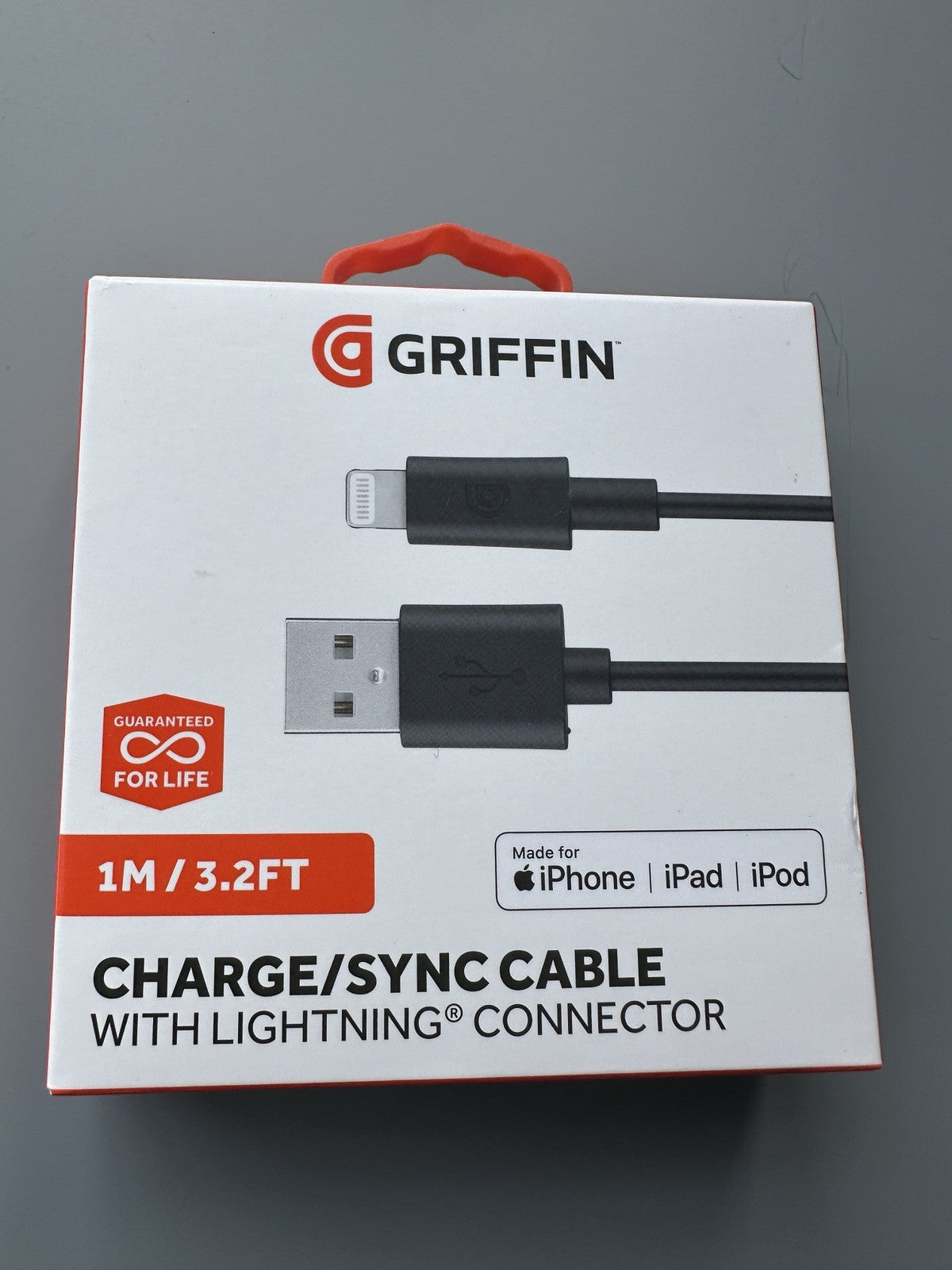 Griffin MFI Approved 1M (3.2FT) for iPhone|ipad|ipod Cable Black,Brand New