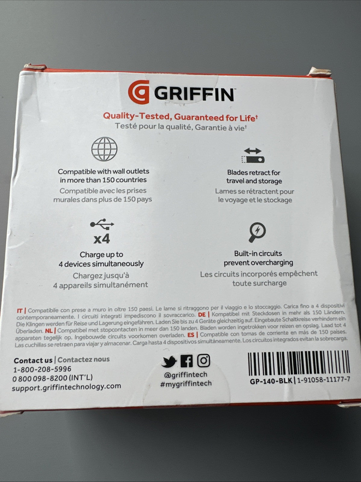 Griffin International Travel Wall Charger Up to 4 Devices US UK EU AUS Charger