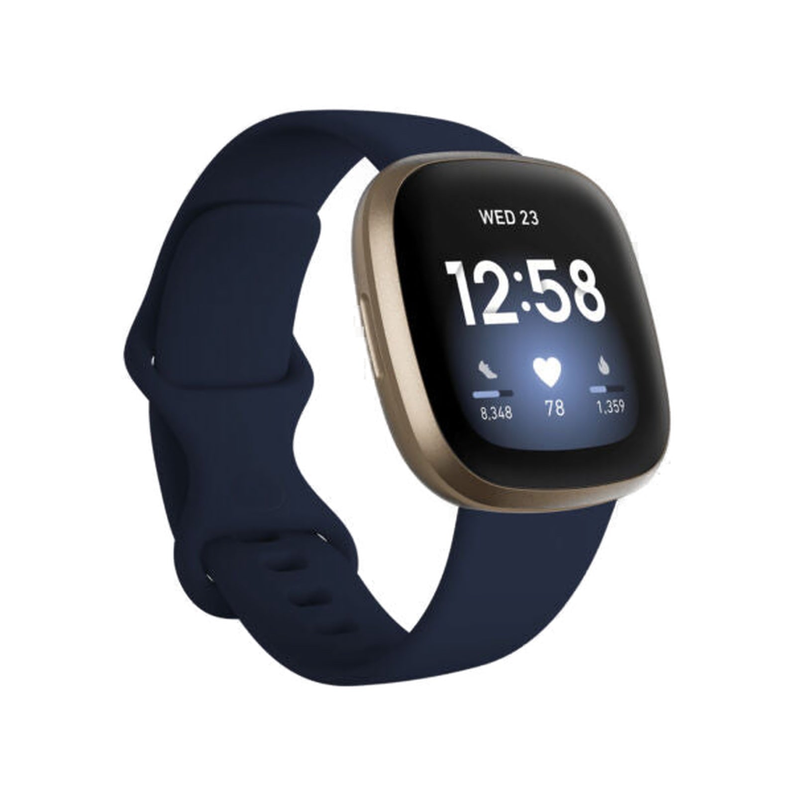Fitbit Versa 3 Activity Tracker - Midnight/Soft Gold Aluminum listing image - white background - auto selected v2