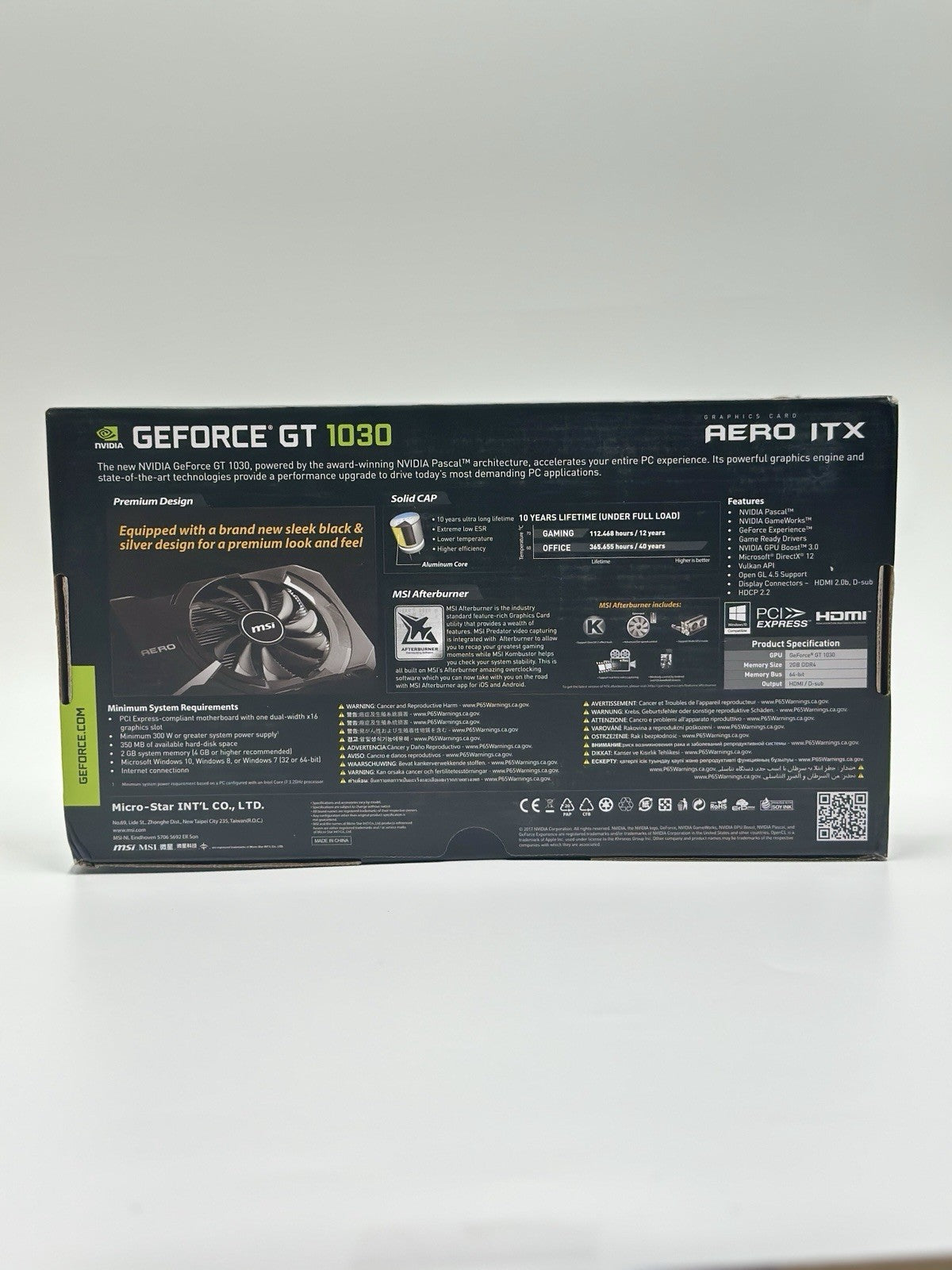 MSI GeForce GT 1030 AERO ITX 2GB GDDR4 Low Profile Graphics Card